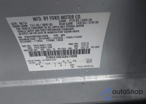 2016 Ford Flex Se from USA, damaged, VIN 2FMGK5B83GBA19008